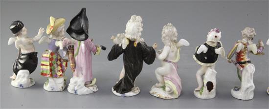 Twelve Meissen small figures, c.1750-1775, modelled by Kandler and Acier, height 8.5 - 11cm, all with some restoration or losses